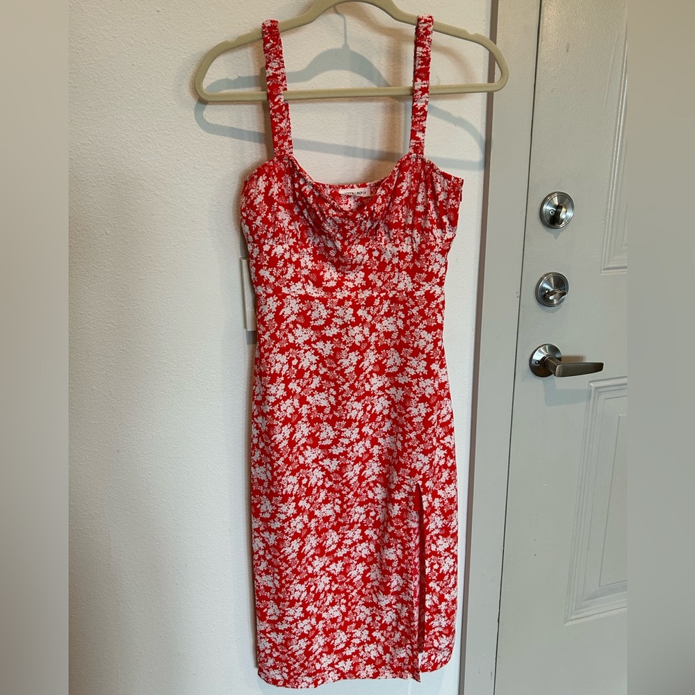 Cotton Candy LA red floral midi dress w slit